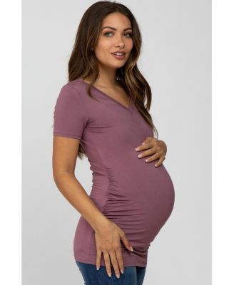 Maternity Mauve V-Neck Ruched Side Top