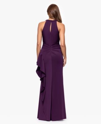 Women's Crisscross Halter Side-Ruffled Gown