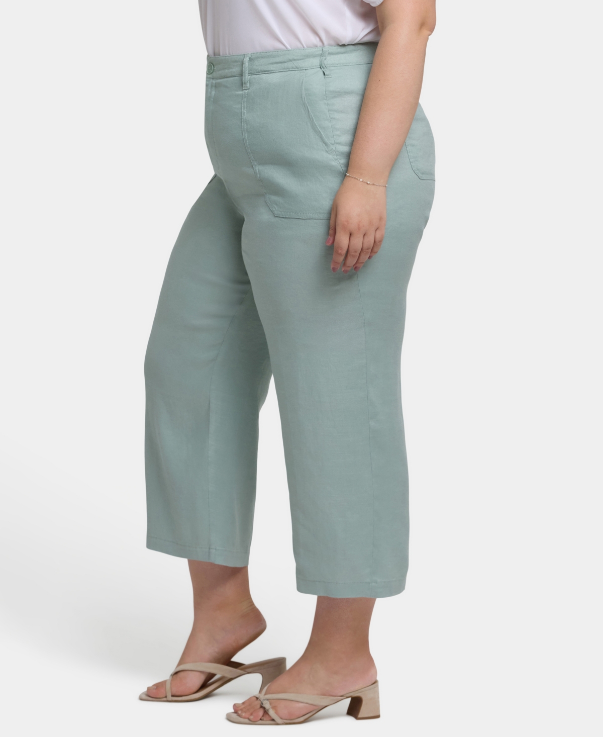 Nydj Plus Size Wide Leg Cargo Capri Pants In Green
