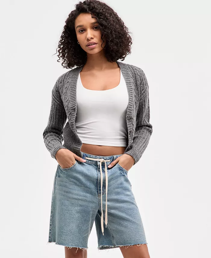Juniors' Cable-Knit V-Neck Cropped Cardigan - thumbnail 3
