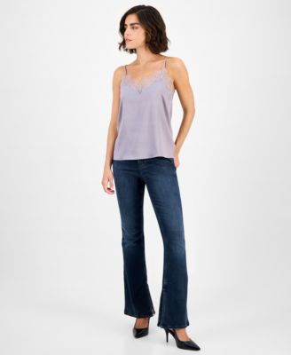 Women's Lace-Trim Hammered Satin Tank