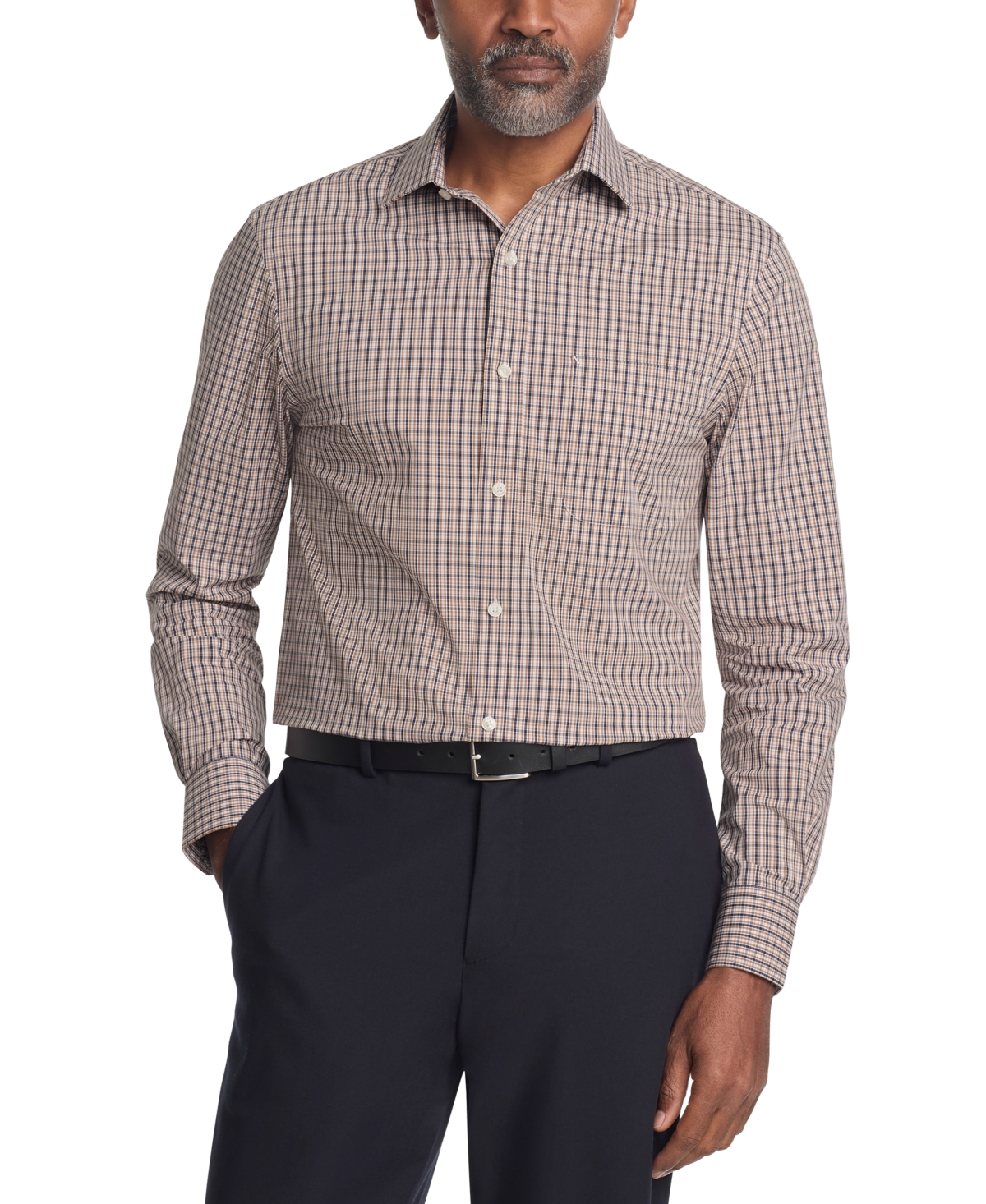 Tommy Hilfiger Men's Regular Fit Stretch Dress Shirt - Khaki Multi