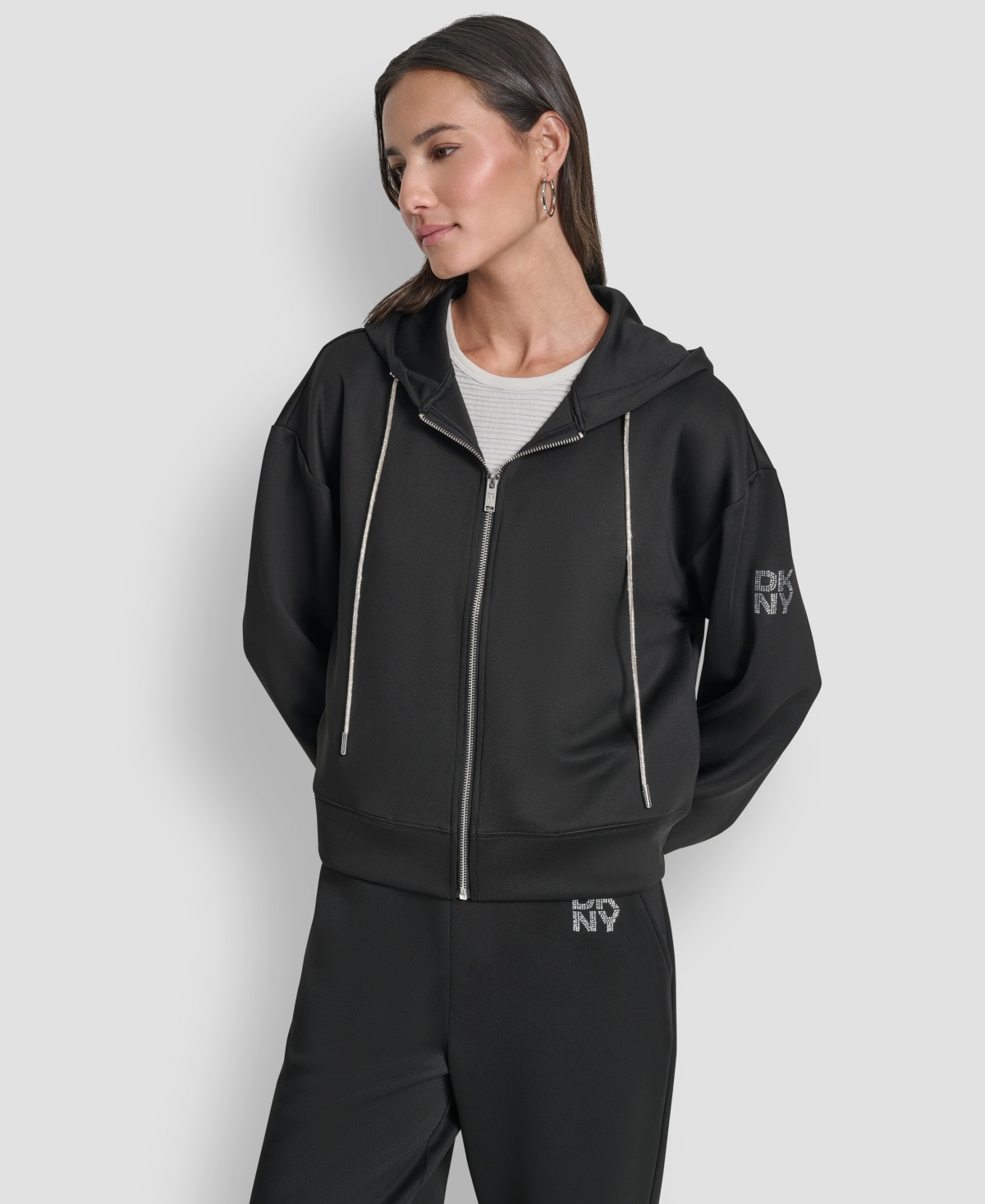 Dkny Women's Long-sleeve Scuba Zip-up Jacket In Black