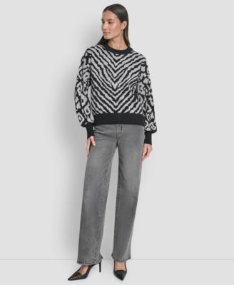 Women's Long-Sleeve Animal-Flocked Sweater