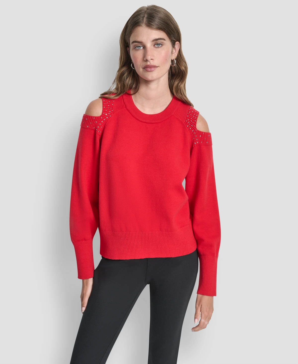 Dkny Women's Long Sleeve Shoulder Cutout Sweater In Red