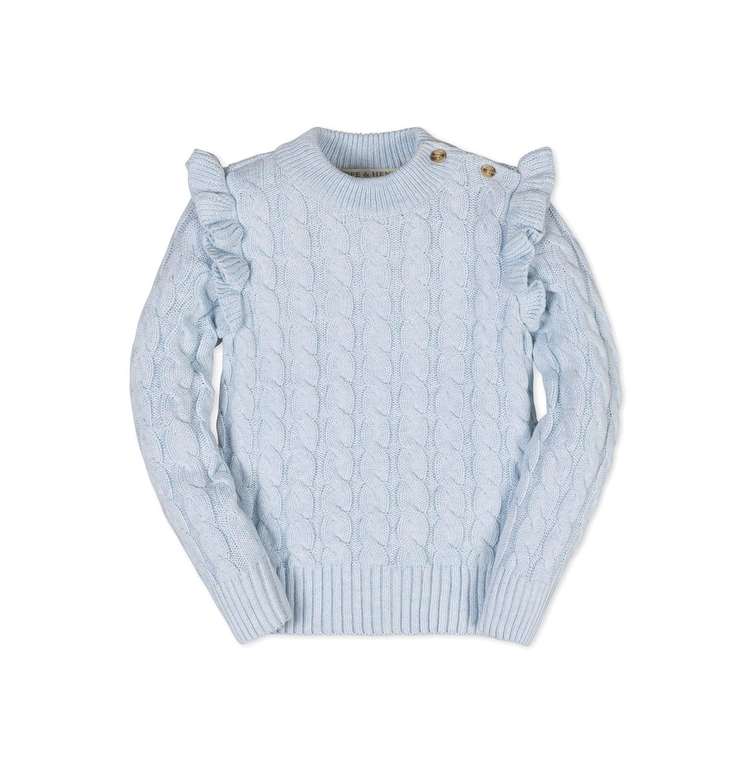 Свитер Hope & Henry Organic Long Sleeve Mock Neck with Ruffle для девочек-малышей, цвет: Светлый синий меланжевый — фото 2
