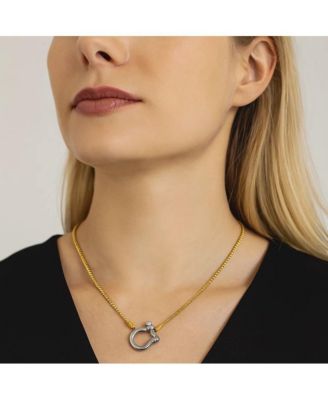 Lucky Lock Carabiner Necklace – Two-Tone Mixed Metal Horseshoe Pendant Chain