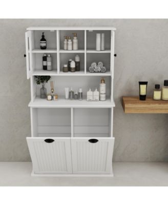 Tall Tilt-Out Laundry Cabinet with 2 Compartments and Adjustable Shelves