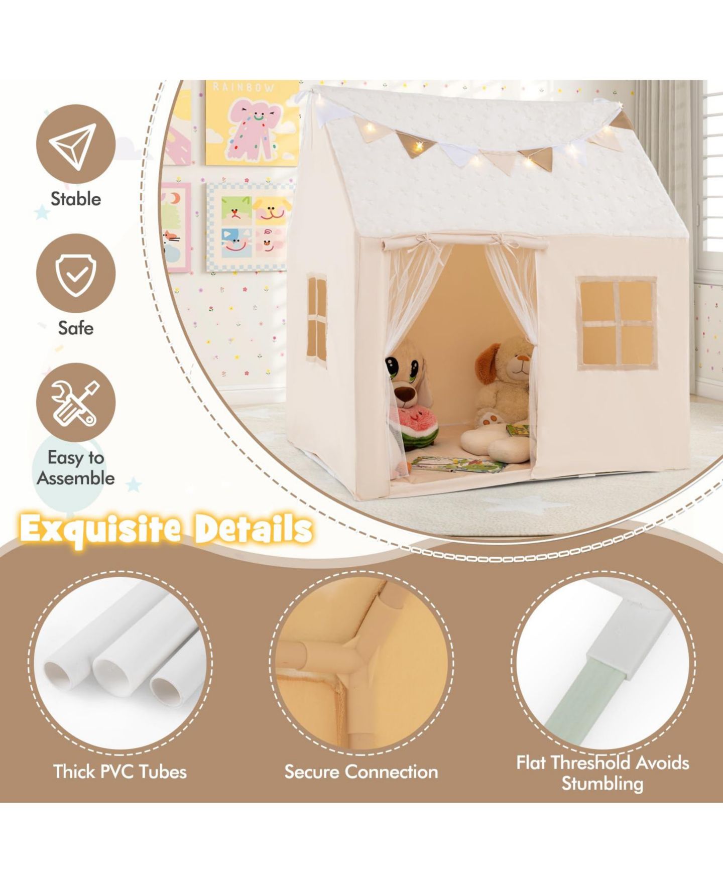 Детская игрушка Mecale Glow-in-the-Dark Play Tent with Lights and Mat, Ages 3+, цвет: Тёмный бежевый — фото 7