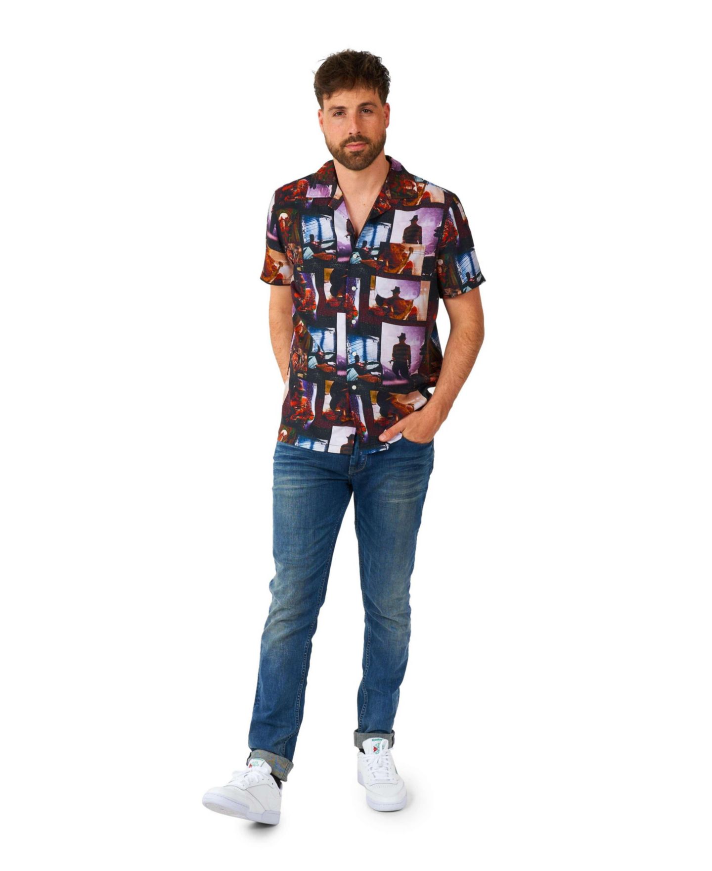Мужская рубашка OppoSuits Official A Nightmare On Elm Street Hawaii Shirt - Halloween Themed Party Shirt - Short Sleeve - Black, цвет: Чёрный — фото 4