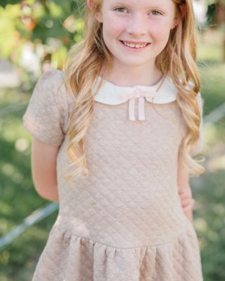 Little and Big Girls' Short Sleeve Quilted Dress with Eyelet Collar