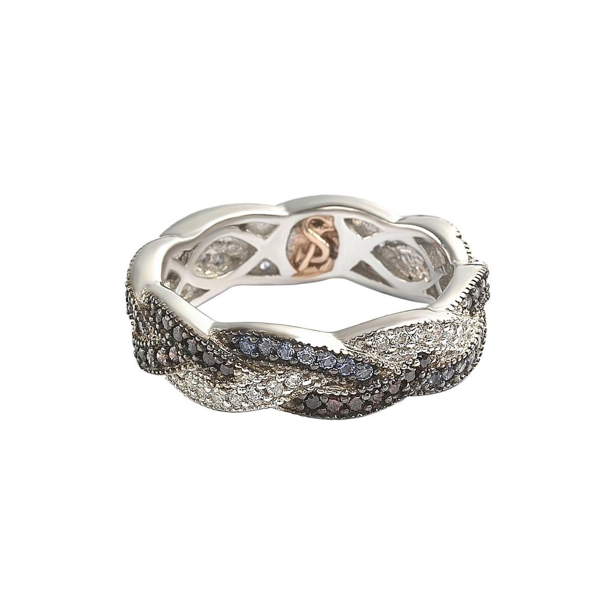 Suzy Levian Sterling Silver Cubic Zirconia Crossover Eternity Band