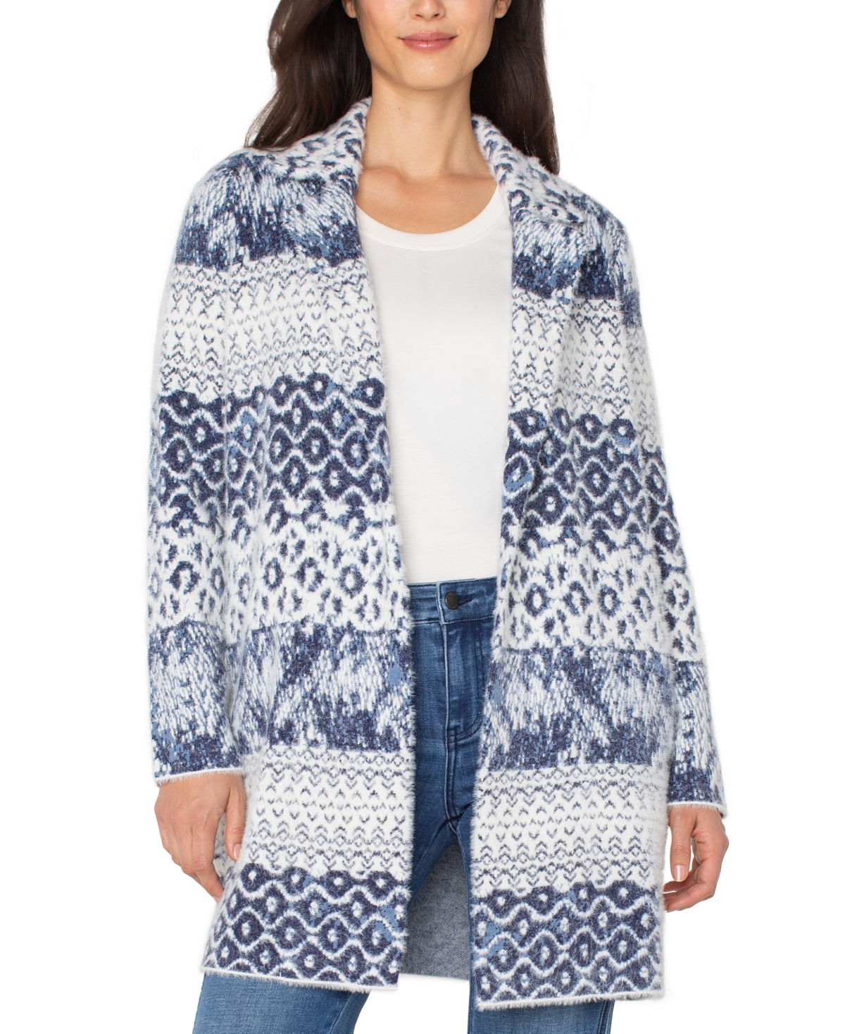 Liverpool Los Angeles Longline Open Front Jacquard Cardigan In Multi
