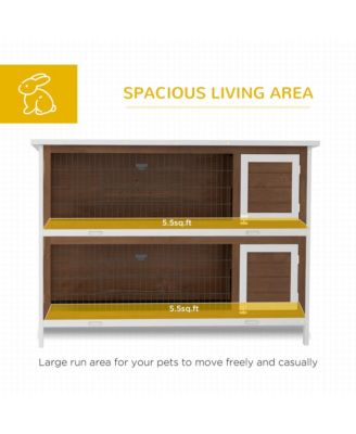Wooden Bunny Cage w/ Dividers and Pull Out Trays for Outdoors,