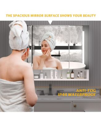 39×28 Inch Aluminum Bathroom Mirror Cabinet with LED Lights and Storage Compartments