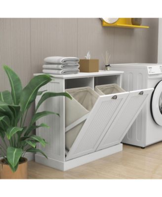 Two-Compartment Tilt-Out Laundry Sorter Cabinet with Hidden Storage