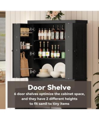 Kitchen Pantry with Drawer, Sliding Storage Rack, Black