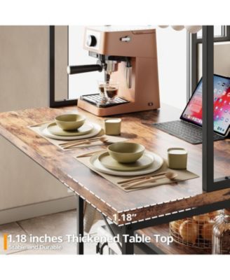 Kitchen Island with Stools, Storage and Power Outlet, Vintage Brown