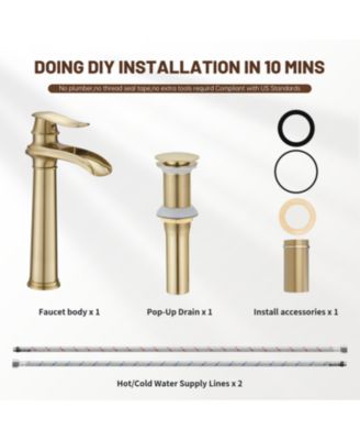 Waterfall Single Hole Single Handle Bathroom Vessel Sink Faucet with Pop-Up Drain Assembly