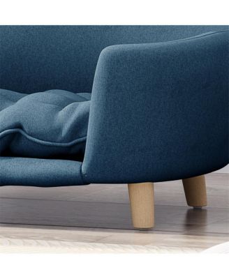 Blue Corduroy Elevated Pet Couch with Wood Legs