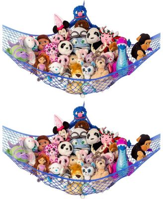 Toddler Stuffed Animal Net Hammock, Jumbo Extra Large Corner Hanging Toy Storage Organizer, White, 2 Pack