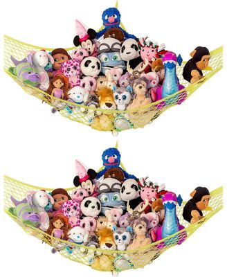 Toddler Stuffed Animal Net Hammock, Jumbo Extra Large Corner Hanging Toy Storage Organizer, White, 2 Pack