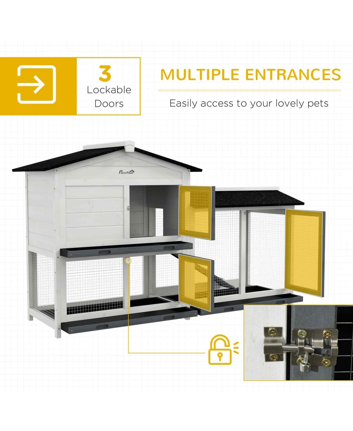 PawHut 2-Story Rabbit Hutch Wooden Bunny Hutch Cage Small Animal House