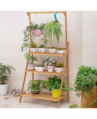 3 Tier Bamboo Hanging Folding Plant Shelf Stand Flower Pot Display Rack Bookcase