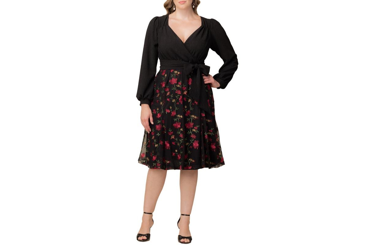 Kiyonna Plus Chelsea Embroidered Midi Cocktail Dress