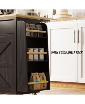 Kitchen Island Cart with Storage, Power Outlet and Drop Leaf, Black