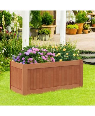 2PCS Wood Outdoor Planter Box w/ Seat 2-in-1 Wooden Raised Garden Bed & Bench  38'' x 16'' x 18''