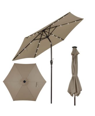 9FT Patio Solar Umbrella LED Patio Market Steel Tilt W/ Crank Outdoor