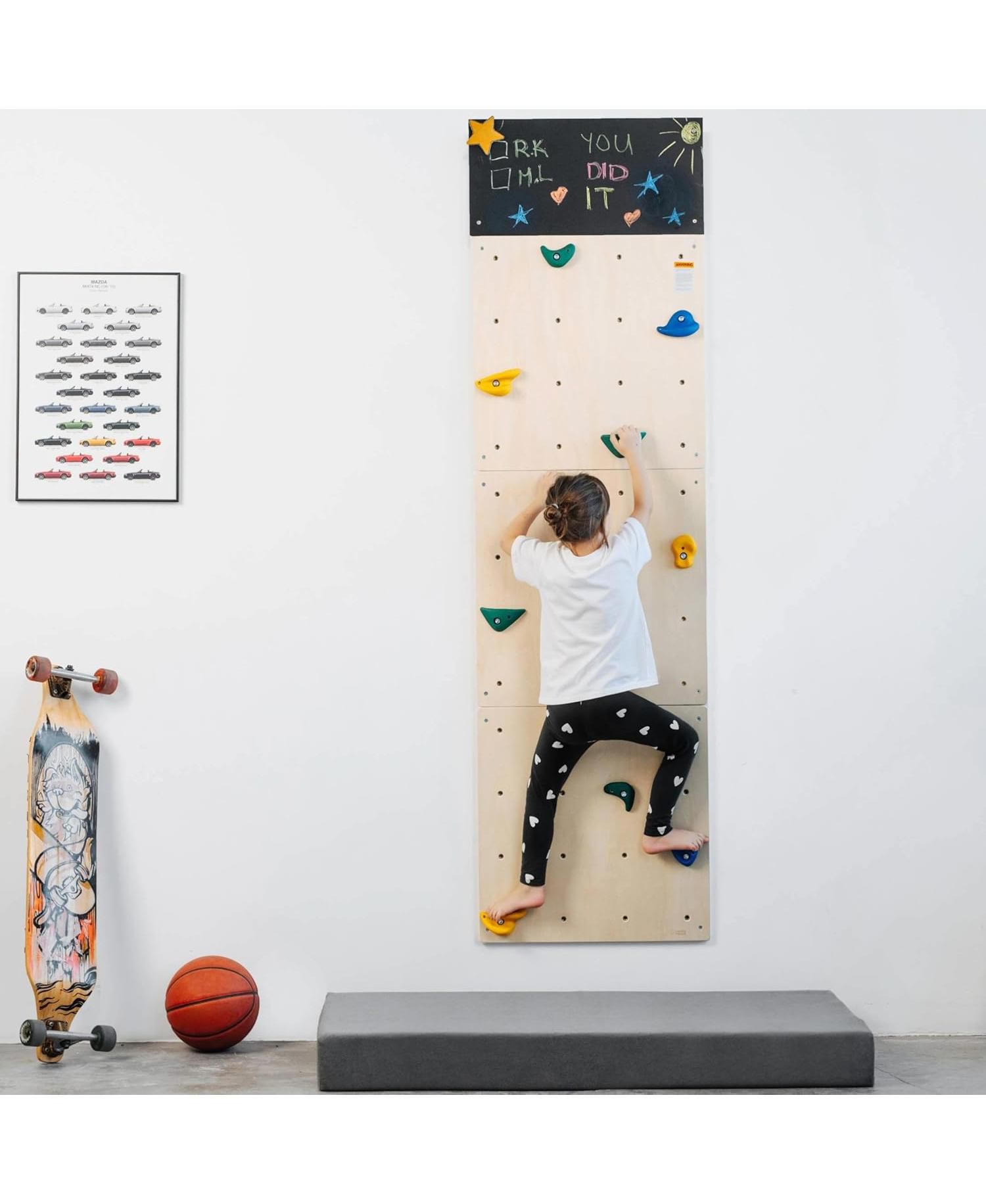 Indoor Climbing Wall with 12 Climbing Holds, 4-Piece Set
