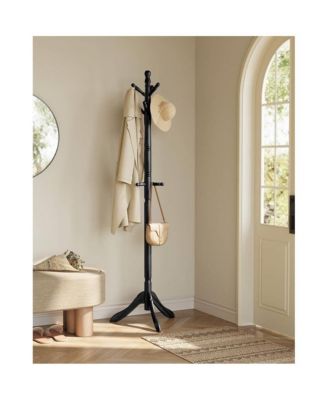 Adjustable Height Solid Wood Coat Rack with 10 Hooks for Entryway or Office