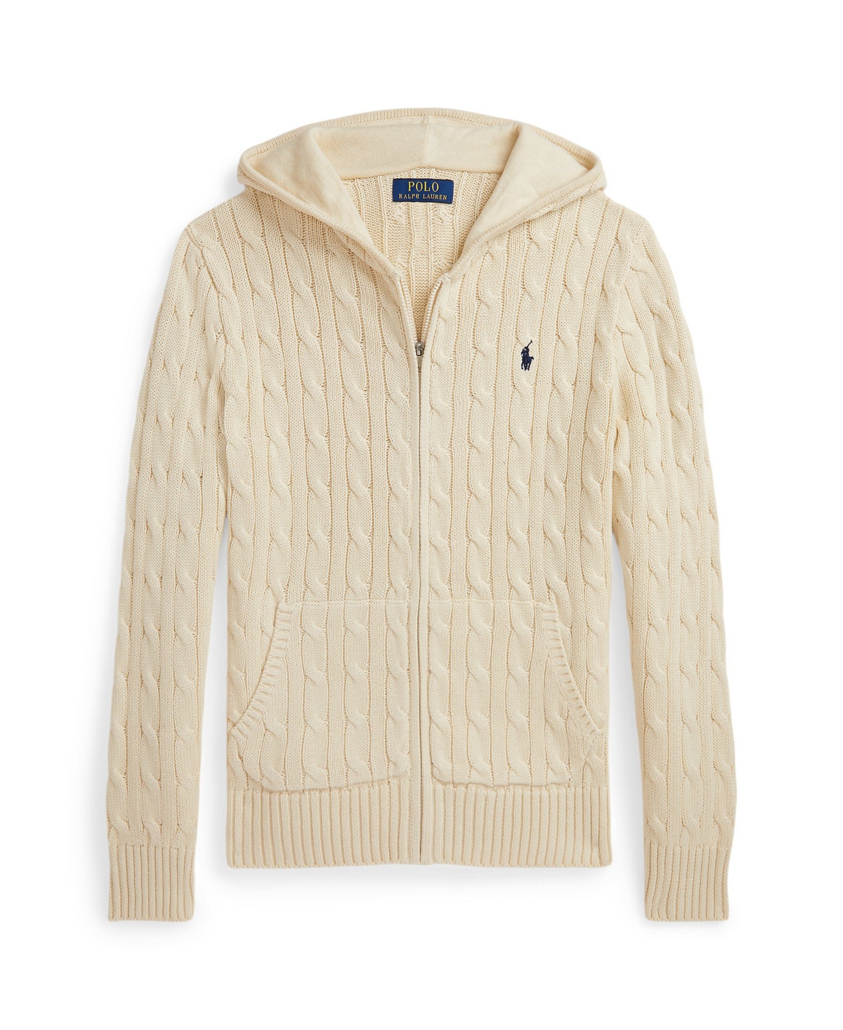 Polo Ralph Lauren Cable Cotton Hooded Full-zip Sweater In Neutral