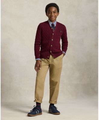 Big Boys Cable-Knit Cotton V-Neck Cardigan Sweater