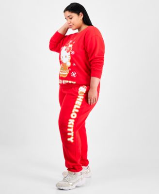 Love Tribe Trendy Plus Size Hello Kitty Holiday Sweatshirt Hello Kitty Holiday Sweatpants In Red