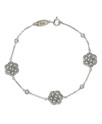 Suzy Levian Sterling Silver Sapphire Flower Station Bracelet