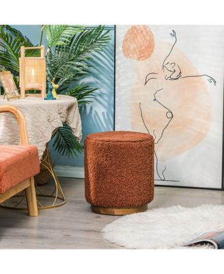 - Terracotta Boucl&eacute; Pouf with Wooden Base Vintage Style Upholstery Living Room