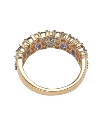 Suzy Levian Sterling Silver Natural Sapphire & Created White Sapphire Double Row Band
