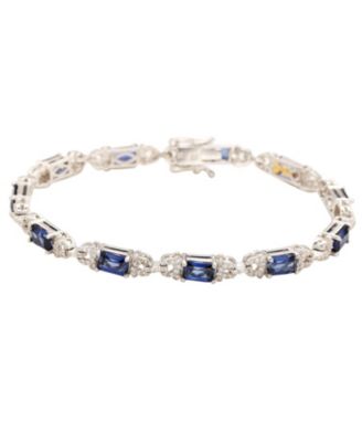 Suzy Levian Sterling Emerald-Cut Sapphire & Created Sapphire Tennis Bracelet