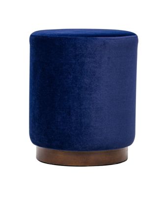 - Blue Velvet Pouf with Wooden Base Vintage Style Upholstery Living Room