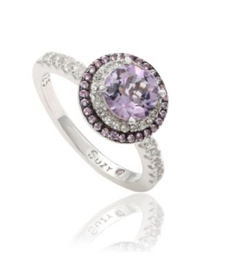 Suzy Levian Sterling Round Cut Topaz and Sapphire Double Halo Ring