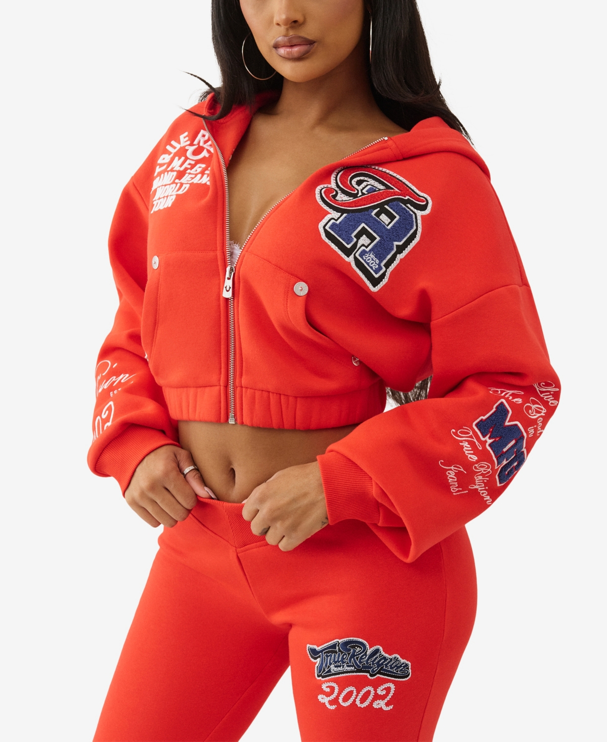 True Religion Women's Crystal Patched Zip Hoodie In Red