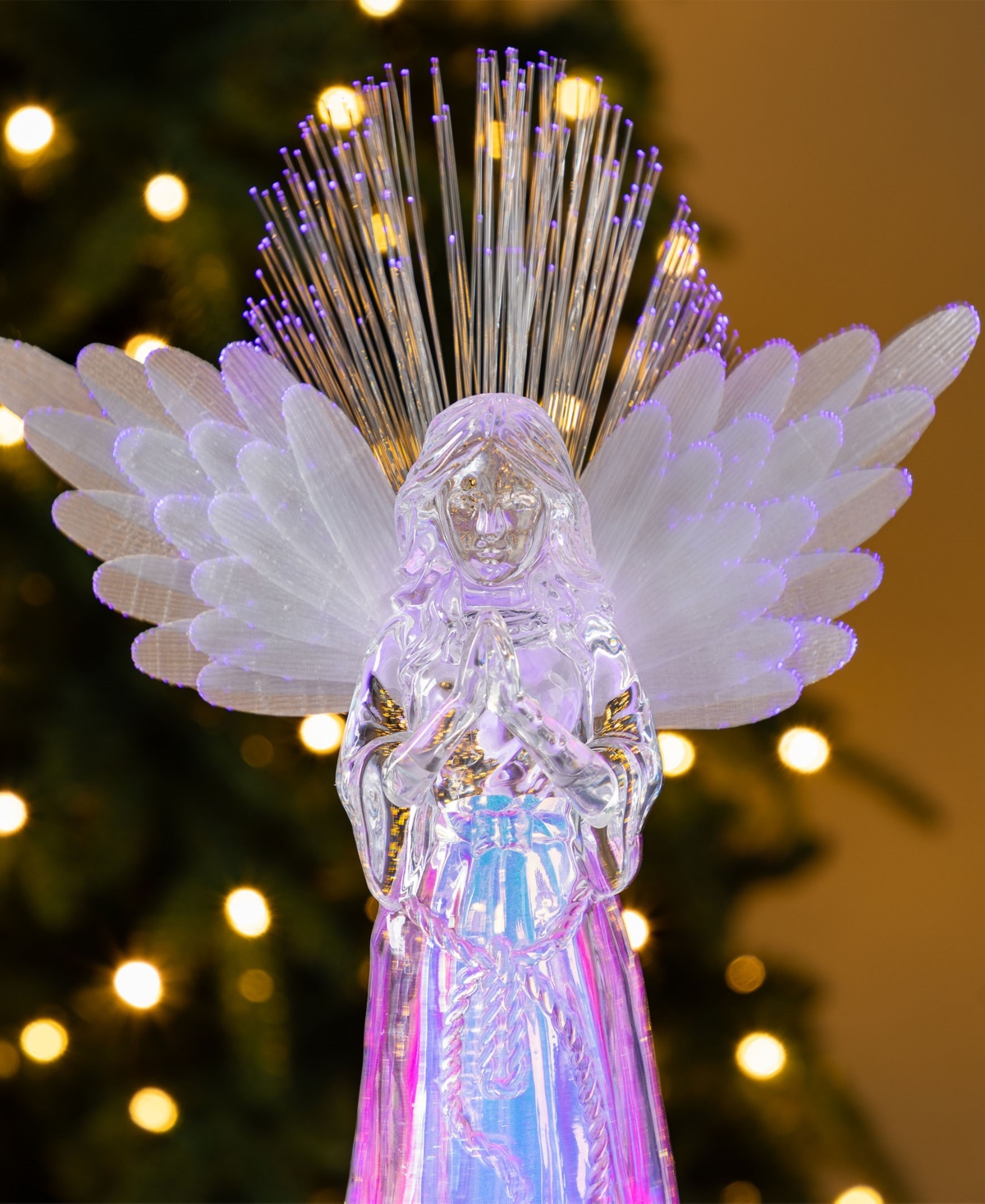 Glitzhome Christmas Lighted Color Changing Tabletop Angel Figurines, Set Of 2 In Multi