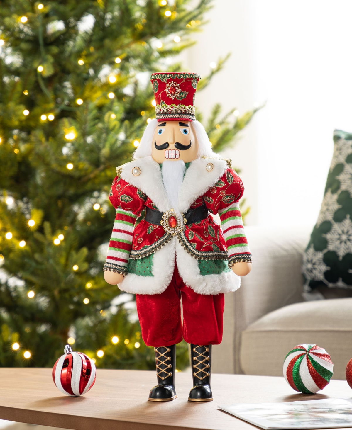 Glitzhome 20" Faux Fur Christmas Nutcracker Figurine In Multi