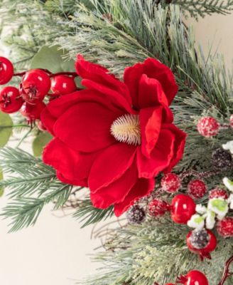 24" Christmas Magnolia Berry Wreath