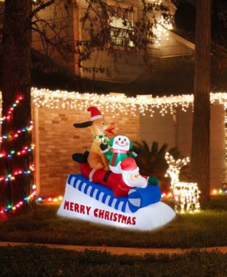 6" Lighted Inflatable Skiing Santa, Snowman and Dog D&eacute;cor
