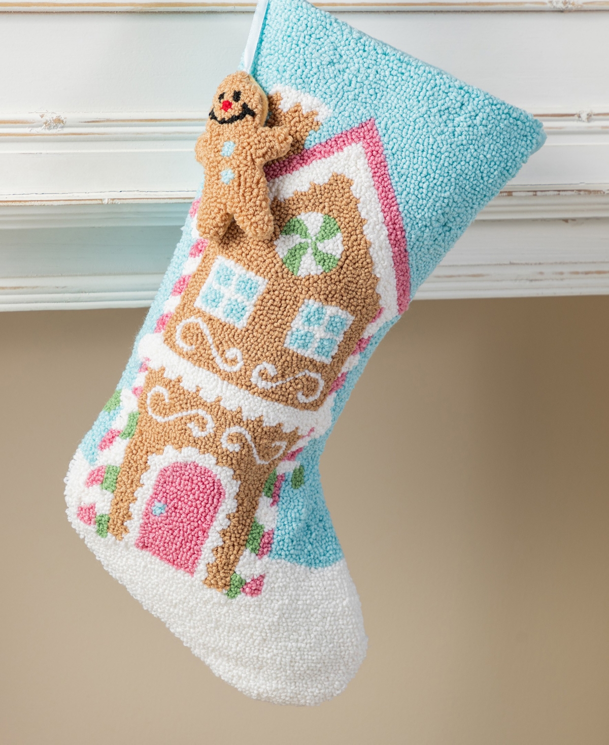 Glitzhome 21" Hooked Gingerbread House Stocking In Multi