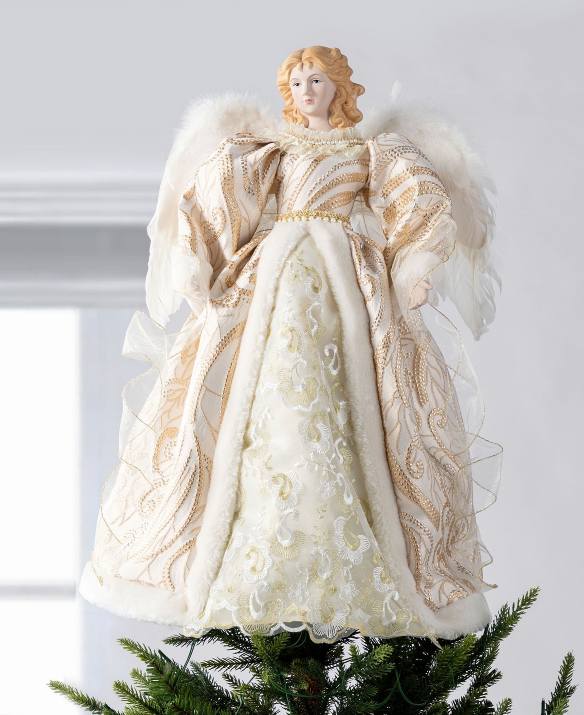 Glitzhome 24" Faux Fur Christmas Angel Tree Topper With Porcelain Face In Multi